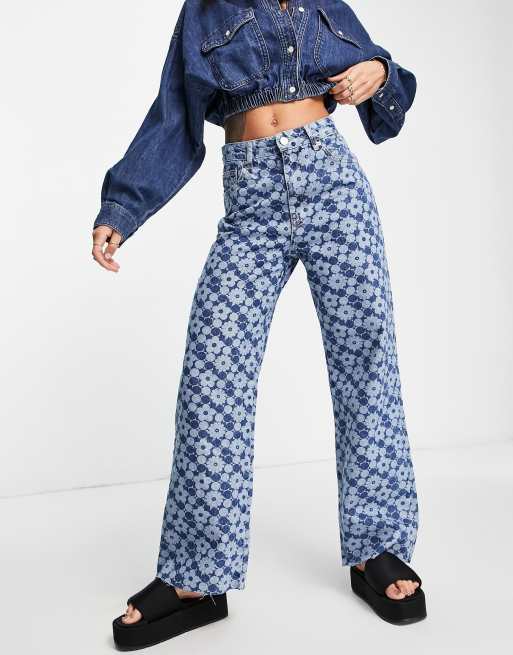 Stradivarius - Dad jeans met bloemenprint in blauw