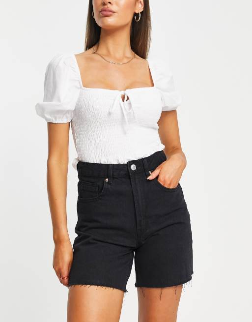 Stradivarius – Dad-Jeansshorts in verwaschenem Schwarz 
