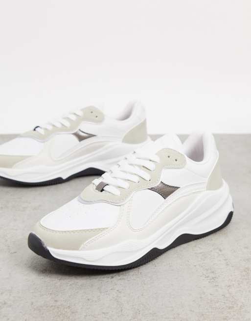 Stradivarius dad panel sneakers with contrast sole in white ASOS