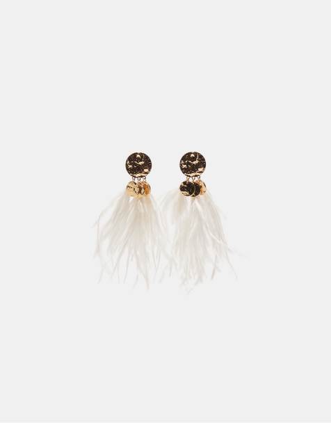 Stradivarius Dangle earrings with textured feather pieces in white - view 1