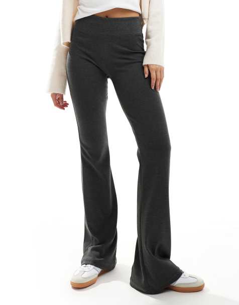 Stradivarius deep waistband sculpt flares in dark grey - view 1