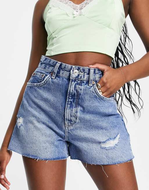 Stradivarius denim a line shorts in medium blue