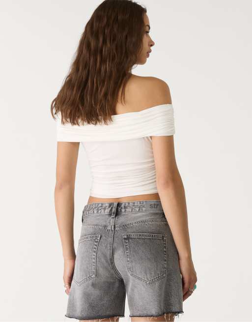 Stradivarius denim bermuda shorts in washed black, 3 of 4