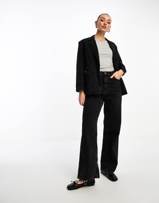 Stradivarius denim blazer in washed black | ASOS