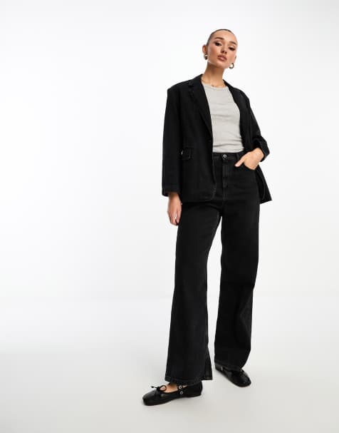 Stradivarius - Denim blazer in zwart met wassing - view 1