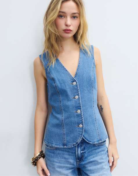 Stradivarius - Denim co-ord set met gilet in lichtblauw - view 1