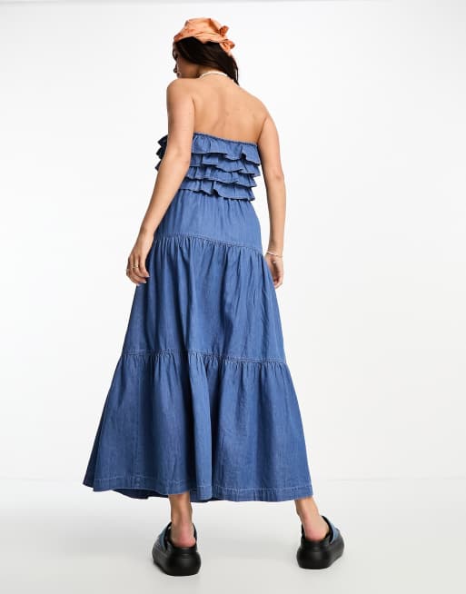 Maxi denim 2025 tiered skirt