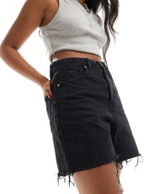Stradivarius Str Denim Bermuda Shorts In Black Wash In Black