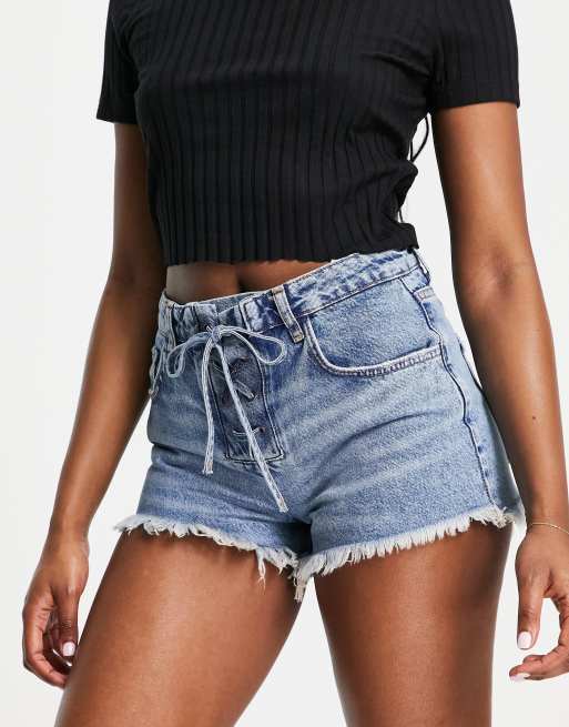 Lace up hot sale shorts denim