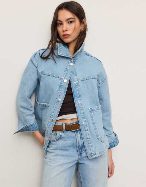 Stradivarius - Denim jack met zakken in lichtblauw, 2 van 4