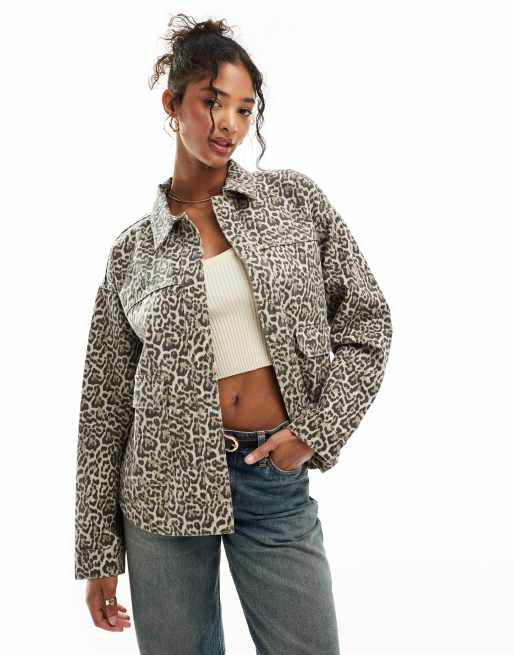 Stradivarius denim jacket in leopard | ASOS