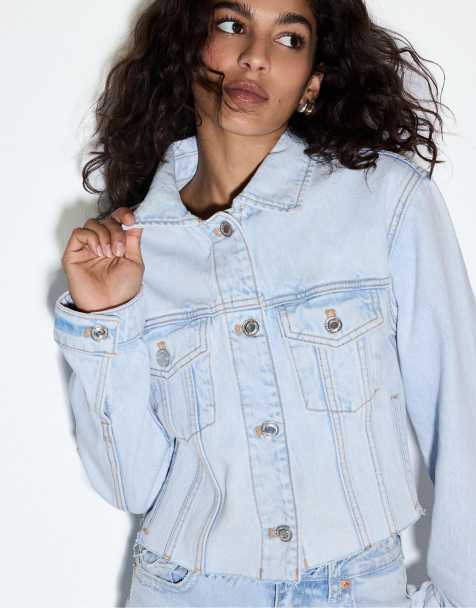 Stradivarius Denim jacket in medium light blue denim - view 1