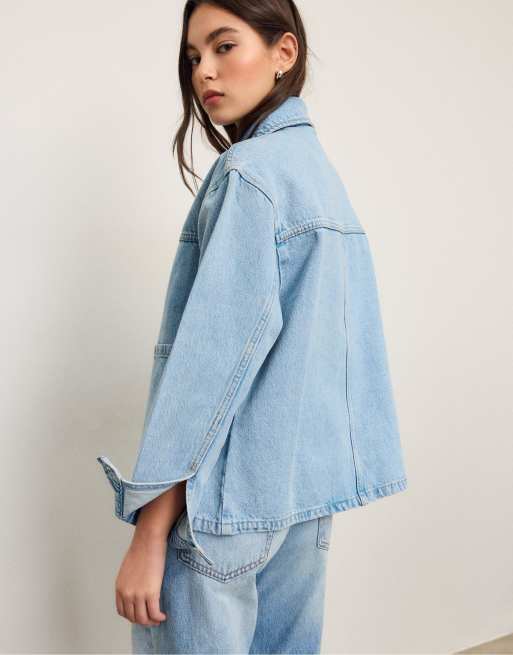 Stradivarius Denim jacket with pockets in light bleach, 4 of 4