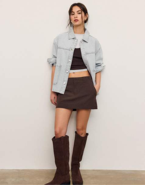 Stradivarius Denim jacket with pockets in light grey denim wash