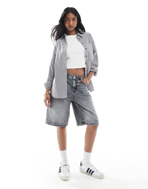 Stradivarius - Denim-jorts i mørkegrå vask - view 1