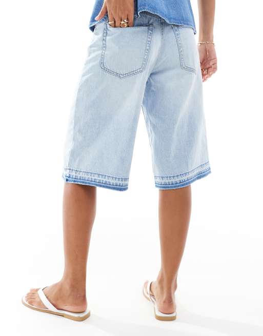 Stradivarius denim jorts in light wash blue