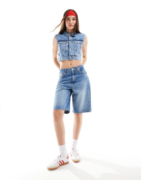 Stradivarius denim jorts in medium blue - view 1