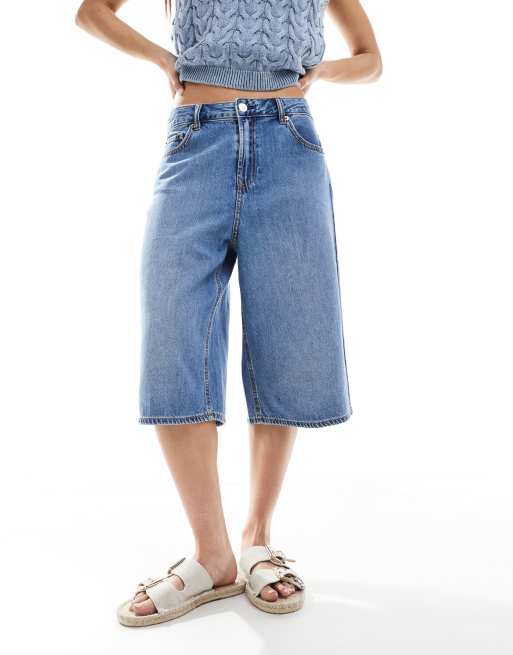Stradivarius denim jorts in medium wash blue