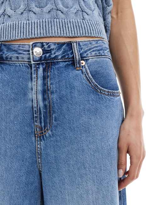 Stradivarius denim jorts in medium wash blue