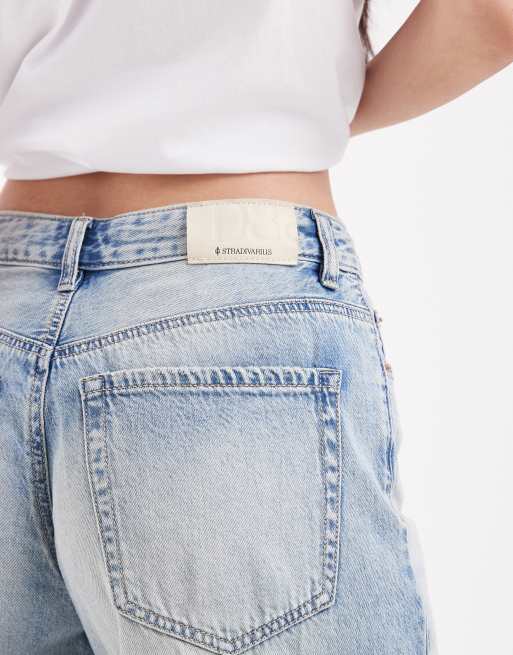 Stradivarius denim jorts with tie waist detail in light blue