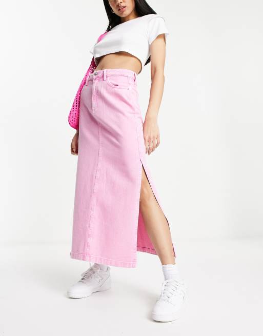 Women Pink Washed Denim A-Line Skirt