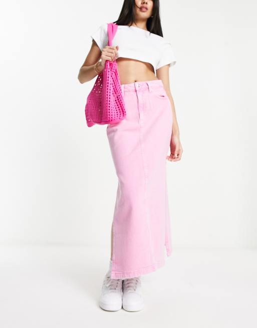 Pink denim shop knee length skirt