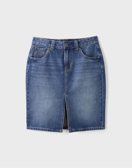 Stradivarius Denim midi skirt in medium denim wash, 6 of 7