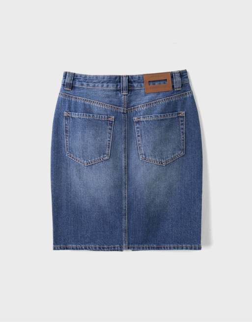 Stradivarius Denim midi skirt in medium denim wash, 7 of 7