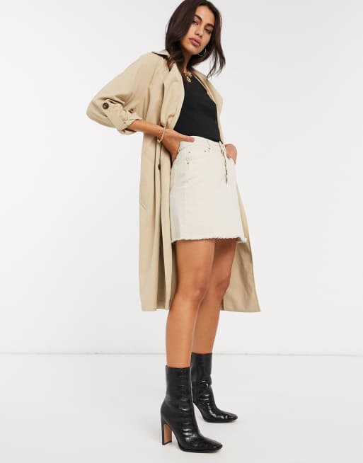 Stradivarius denim mini skirt in ecru ASOS