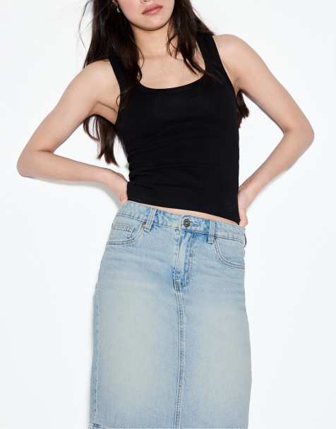 Stradivarius Denim mini skirt in medium light blue denim - view 1