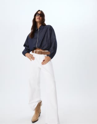 Stradivarius Denim Puffer Jacket In Blue