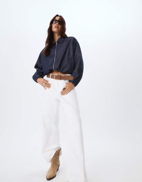 Stradivarius Denim puffer jacket in rinse blue denim - view 1