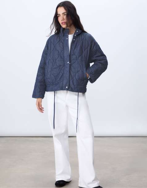 Stradivarius - Denim pufferjack in blauwe denim met spoeling - view 1