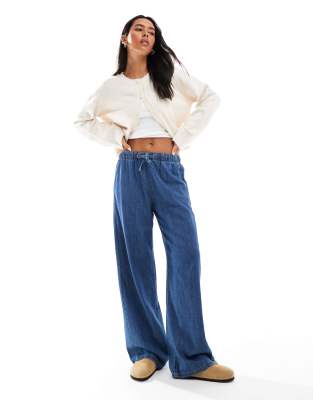 denim pull on pants in dark blue