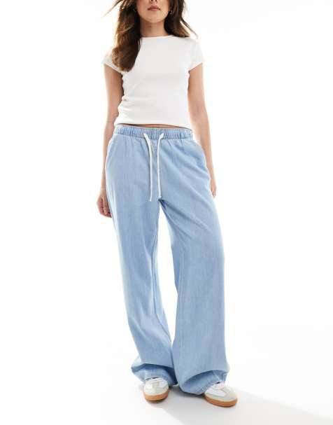 Stradivarius denim pull on trouser in light wash blue - view 1