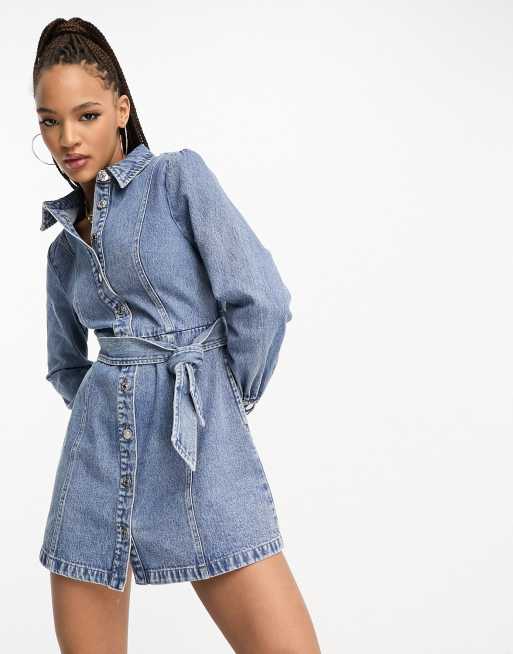 Stradivarius denim shirt dress in light blue