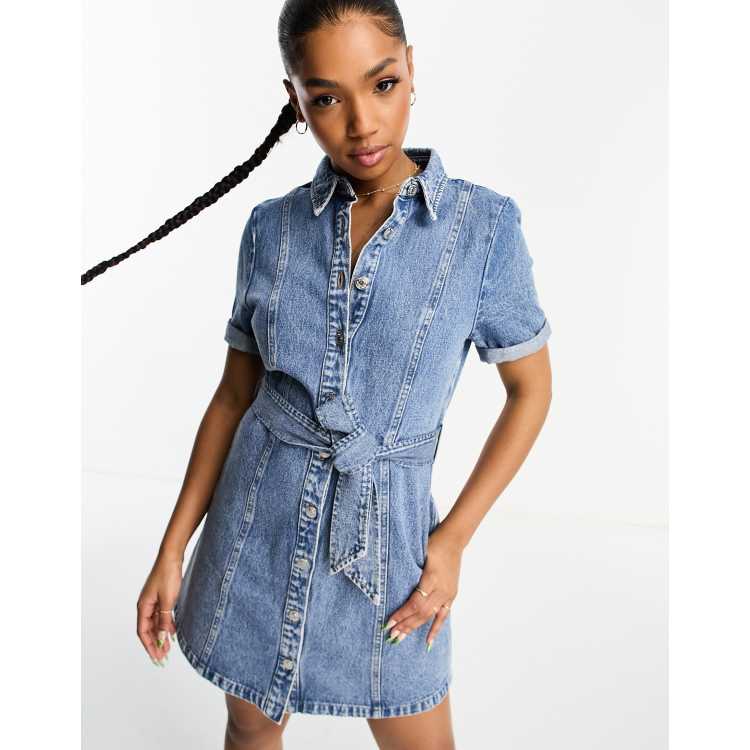 Stradivarius denim shirt dress in light blue