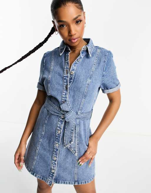 Women's shirt dress in denim with belt