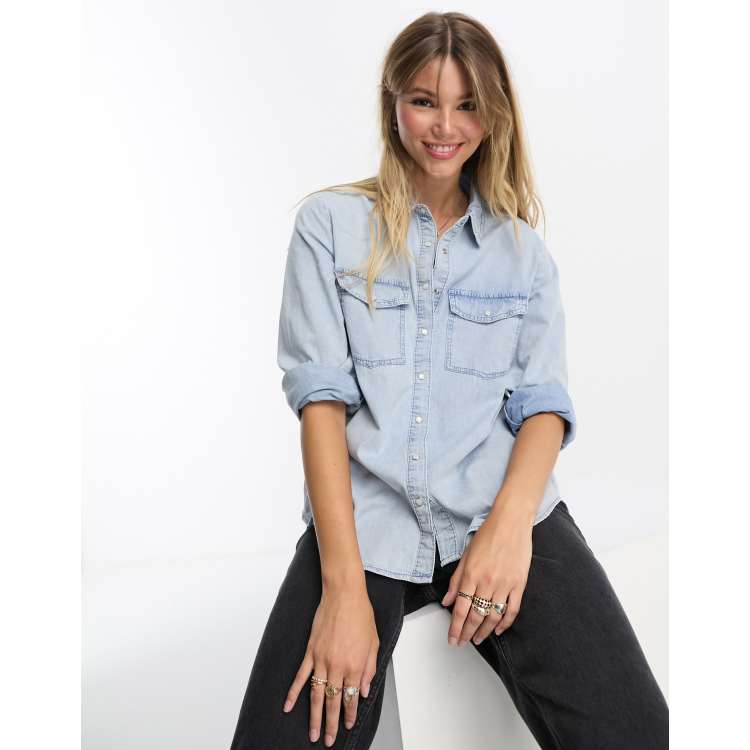 Bleached denim shirt womens sale