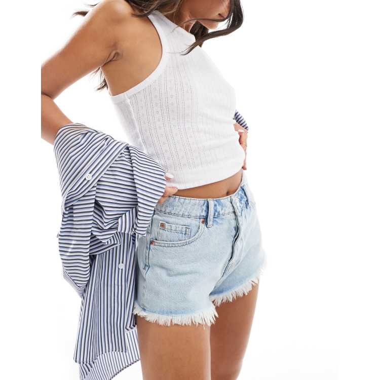 Blue frayed hot sale denim shorts