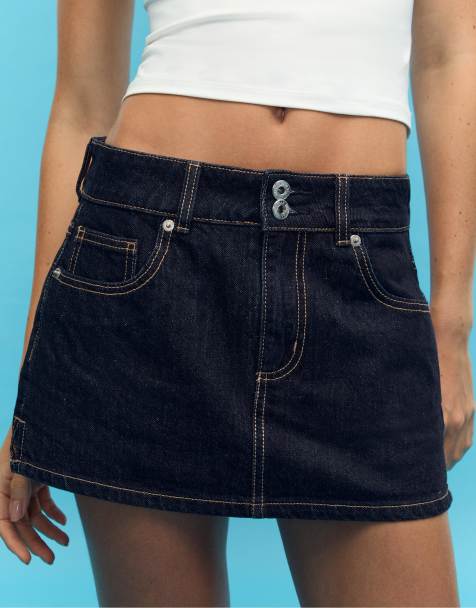 Stradivarius - Denim-skort i skyllet blå vask - view 1