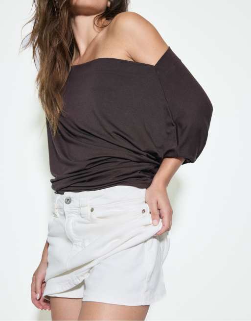 Stradivarius – Denim-Skort in Weiß, 2 von 7