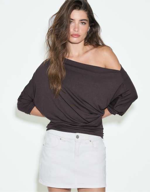 Stradivarius – Denim-Skort in Weiß, 5 von 7