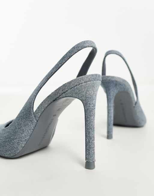 Stradivarius - Denim slingback schoenen met hak in blauw, 4 van 4