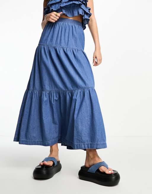 Tiered denim clearance skirt