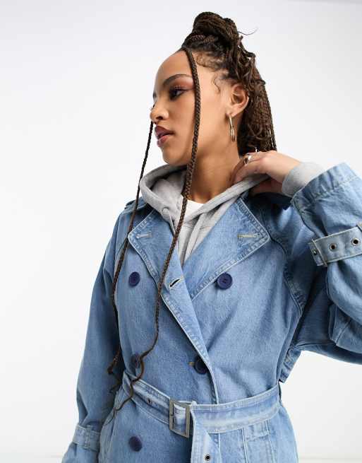 Women's denim trench clearance coats