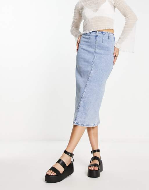 Stradivarius denim tube top in medium blue