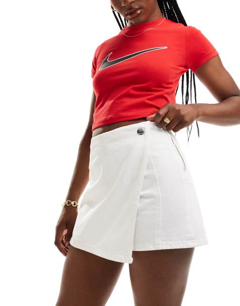 Stradivarius denim wrap skort in white - view 1