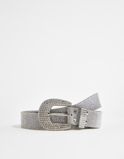 Silver diamante outlet belt