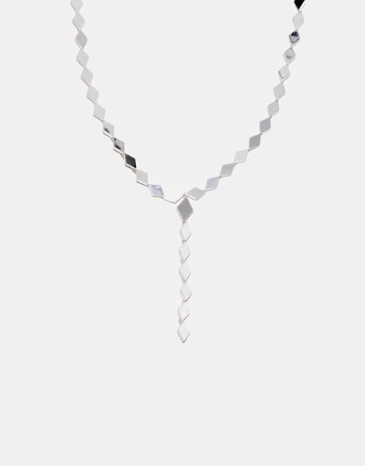 Stradivarius Diamond effect crystal lariat necklace in grey, 4 of 4